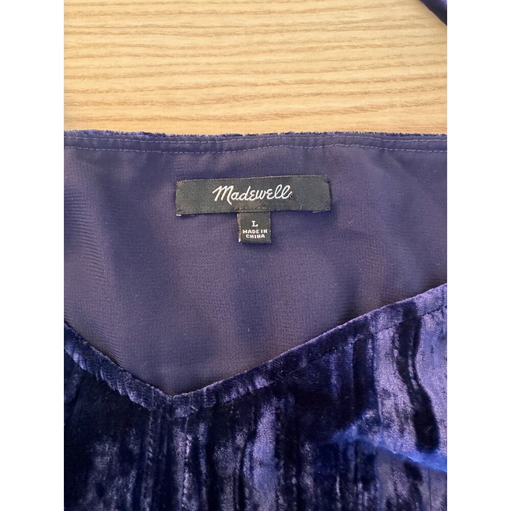 Madewell Silk Blend Velvet Slip Dress Navy Blue Midi Sweetheart Size L - Picture 9 of 11